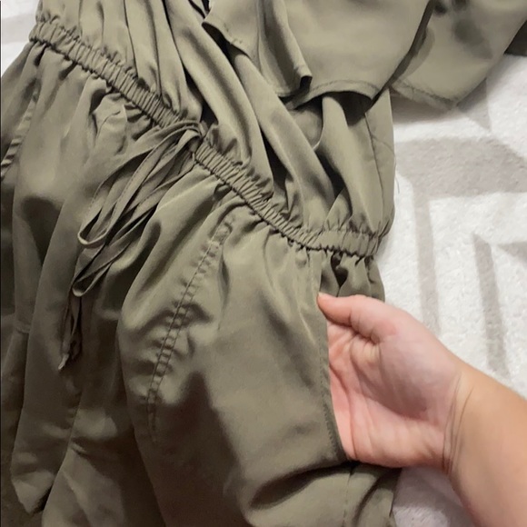 Olive green off the shoulder romper with pockets - Picture 3 of 4